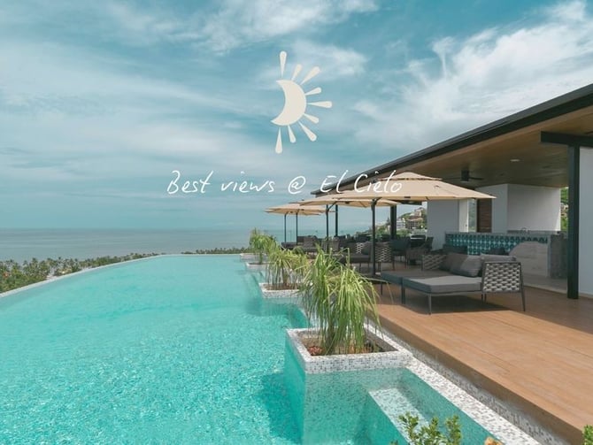 Rooftop infinity pool and lounge deck at El Cielo de Sayulita with Pacific views
